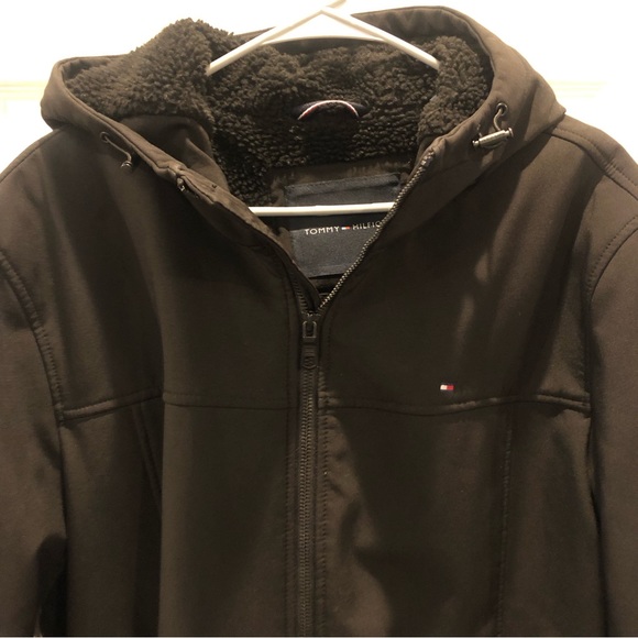 Tommy Hilfiger Hooded Black Sherpa Jacket L - Picture 3 of 13